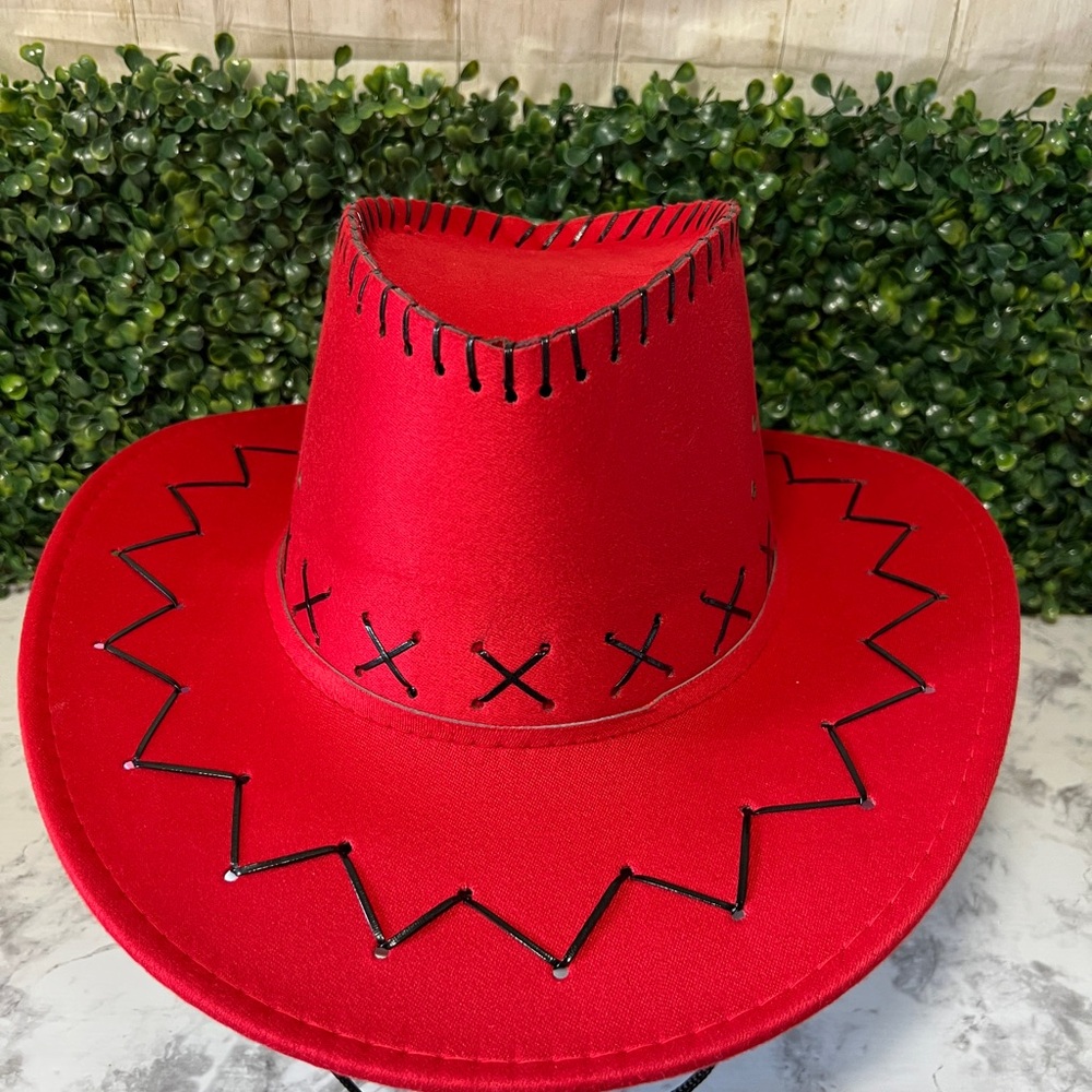 Red Cowboy Hat with Black Stitching